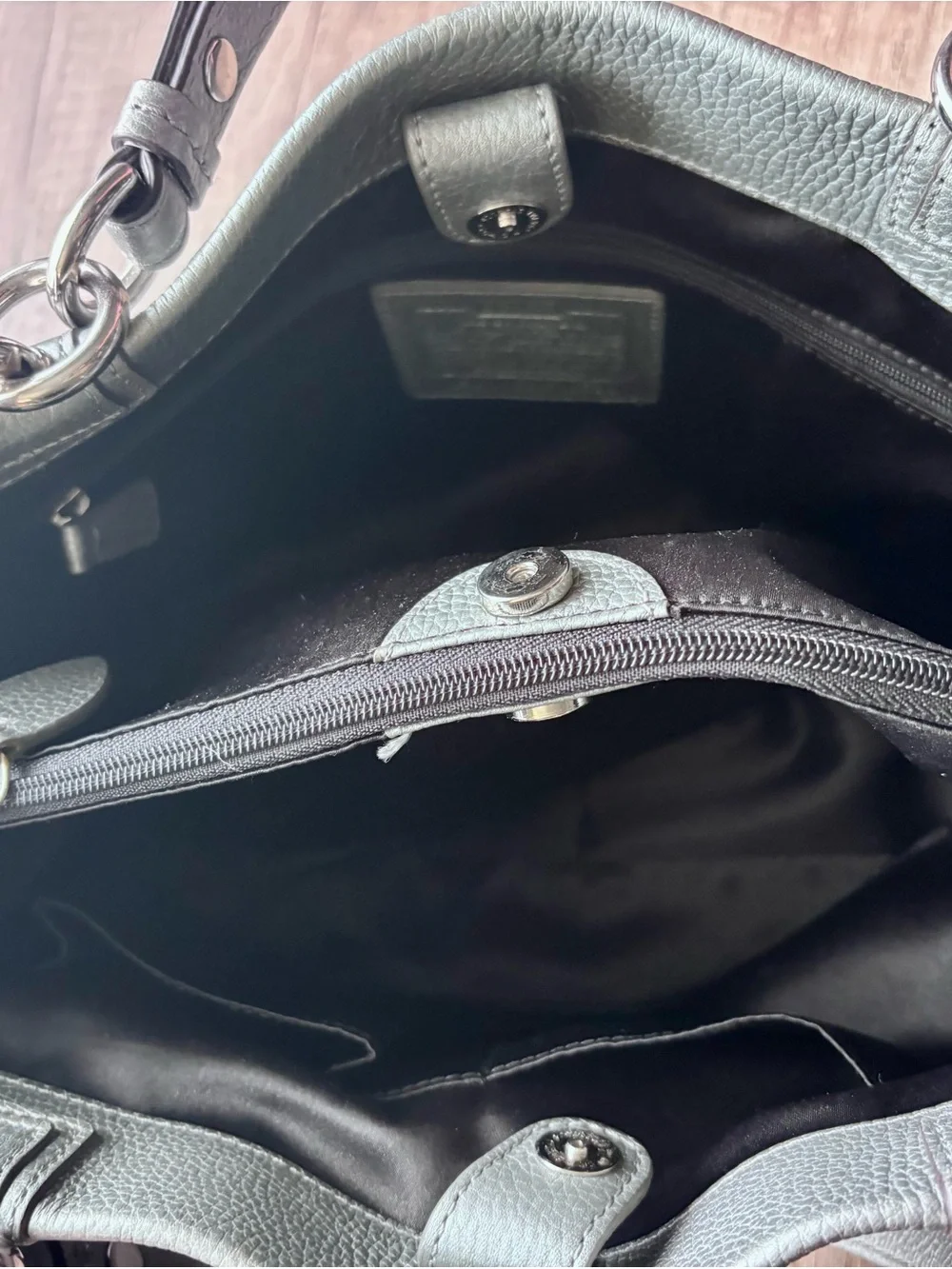 Coach Penelope Carryall Metallic Silver Leather Turnlock Tote